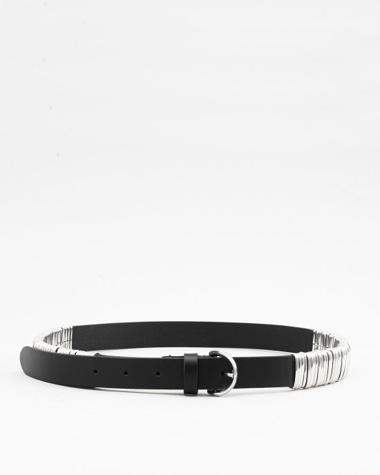 Cintura Bowie Belt H 2,5 Cuoio+Passanti Metallo 103420 donna PINKO Nero-Argento