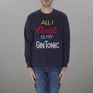 FELPA UOMO SUPERCULTURE A901 ALL I NEED IS MY GIN TONIC Blu Navy