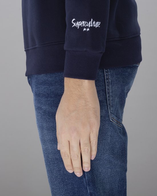 FELPA UOMO SUPER CULTURE A937 VITA DA BOMBER BLU NAVY Blu Navy