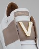 Sneakers 4045 donna VIA ROMA 15, in pelle bianca con fascia in pelle SAND logo oro Bianco-Beige