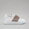 Sneakers 4045 donna VIA ROMA 15, in pelle bianca con fascia in pelle SAND logo oro Bianco-Beige