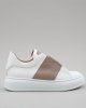 Sneakers 4045 donna VIA ROMA 15, in pelle bianca con fascia in pelle SAND logo oro Bianco-Beige