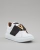 Sneakers 4045 donna VIA ROMA 15, in pelle bianca con fascia in pelle NERA Bianco-Nero